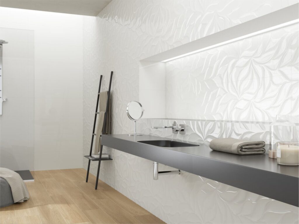 glazura biała 90x30 SHINY LEAVES aranżacja