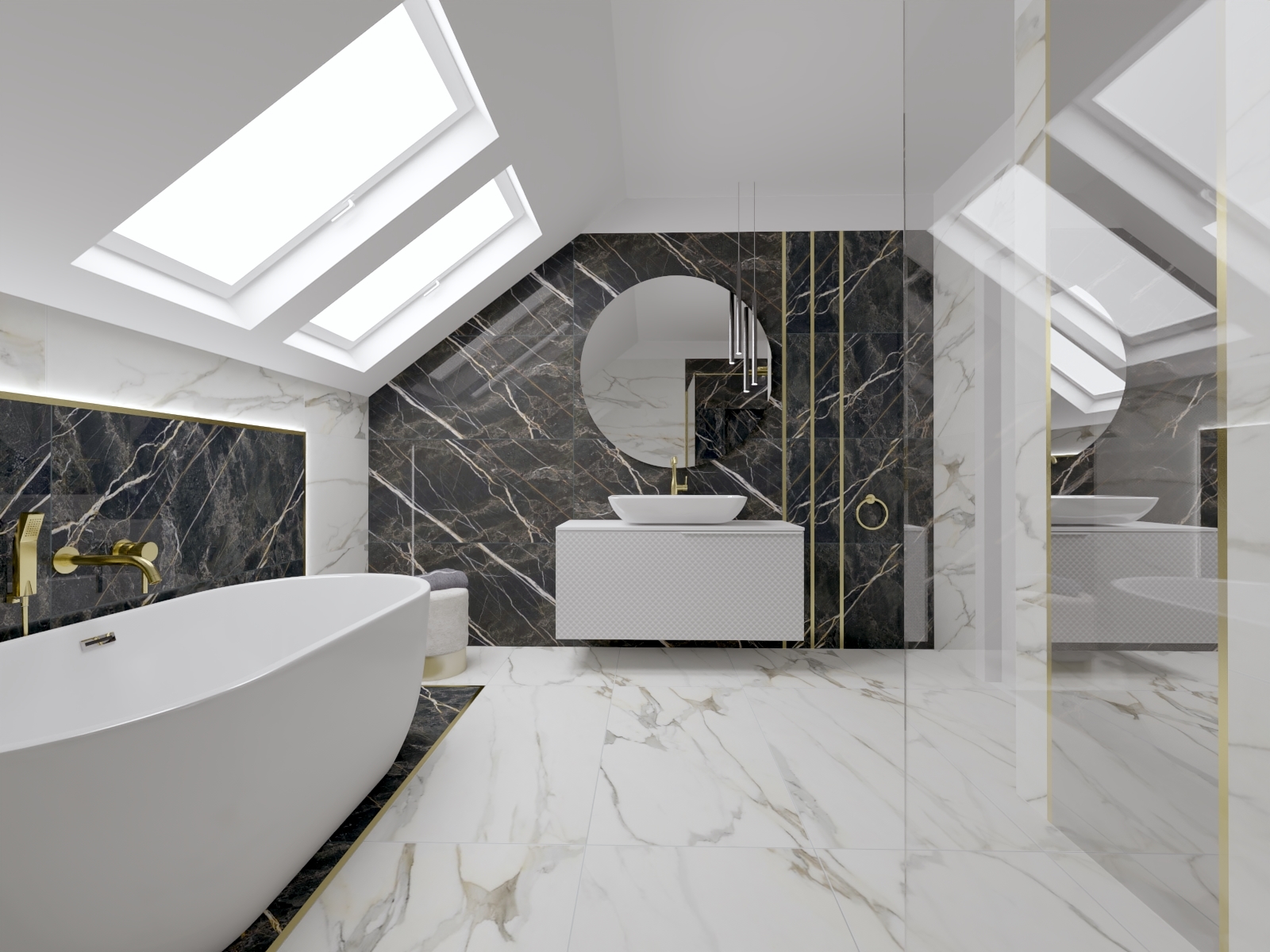 GRES MARMUROPODOBNY BIAŁY I CZARNY ZŁOTA ŻYŁKA