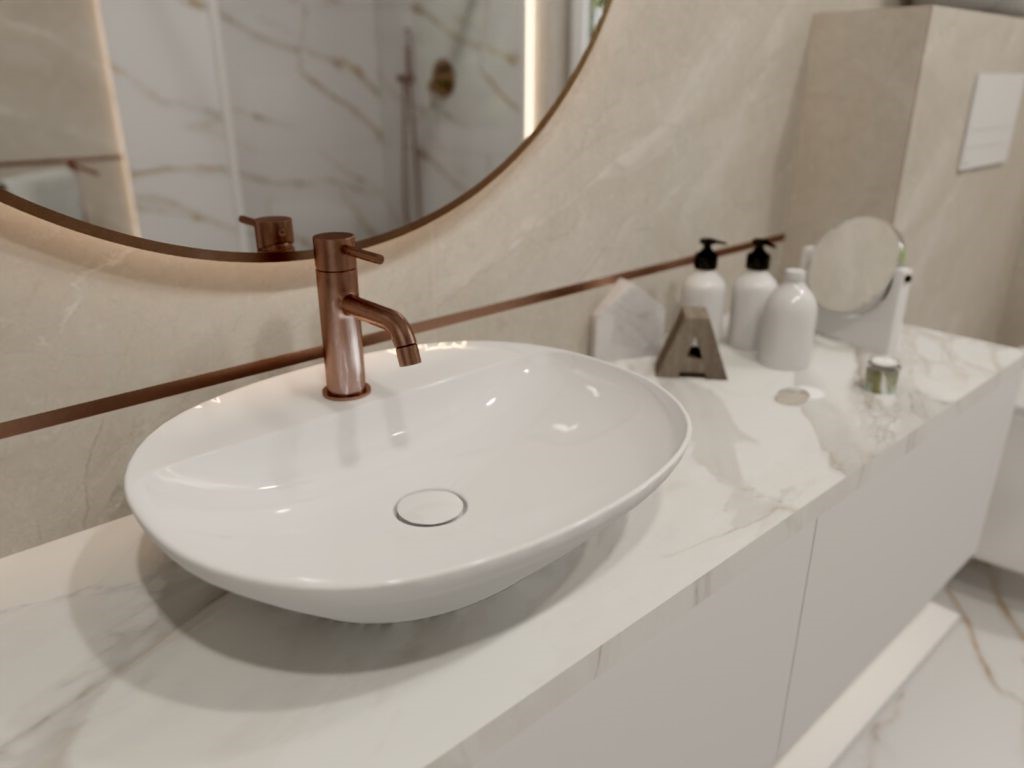 umywalka nablatowa biała owalna z otworem na baterię RAK- VARIANT 50x42 cm