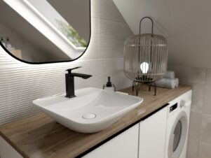 umywalka nablatowa biała kwadratowa z otworem na baterię RAK- VARIANT 42x42cm