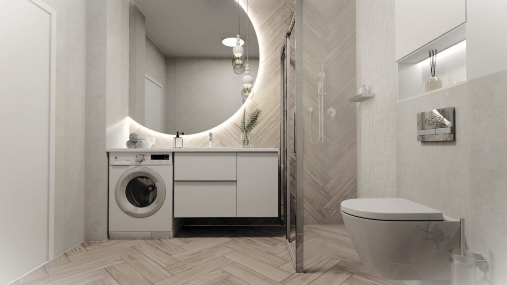 płytki w jodełkę łazienka