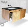 komplet: szafka wisząca WOODEN ZŁOTY DĄB lamele 50 cm, blat kompaktowy, umywalka RAK CERAMICS VARIANT