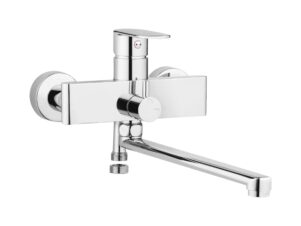 DEANTE bateria umywalkowo-wannowa ścienna z wydłużoną wylewką ALPINIA chrom