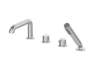 DEANTE bateria wannowa 4-otworowa z zestawem prysznicowym SILIA stal szczotkowana