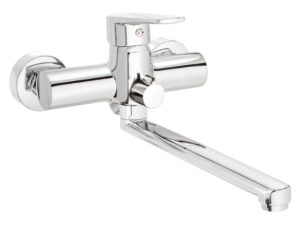 DEANTE bateria umywalkowo-wannowa ścienna z wydłużoną wylewką TUBO chrom
